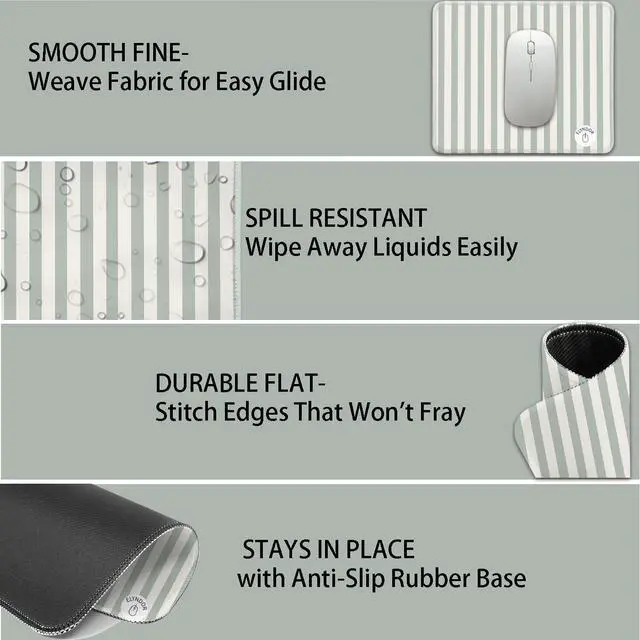 Alt view image 6 of 7 - Mouse Pad for Desk with Stitched Edge, Premium Cute Washable Mouse Pads. Computer Mousepad with Non-Slip Rubber Base, Mousepads for Laptop, 9.25x7.75x0.12 inch (Green Stripes)