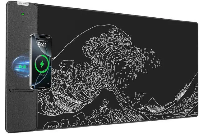 Main image of Wireless Charging Mouse Pad, 31.5"x15.8" Large Desk Mat, Smooth Glide