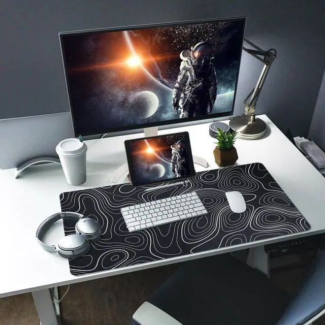 Alt view image 2 of 7 - XL Topographic Mouse Pad Long Desk Mat, Black Mouse Keyboard Pad, Desk Pad, Large Gaming Mouse Mat Non-Slip Rubber (31.5 x 15.7 x 0.12 Inches)