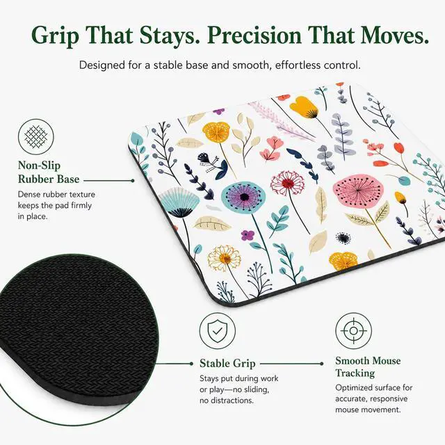 Alt view image 3 of 6 - 3 Pcs Vintage Flower Mouse pad,7.87×9.45 in Washable Square Desk Pad,Anti-Slip Rubber Base,Cute Floral Laptop Mat for Home Office Use