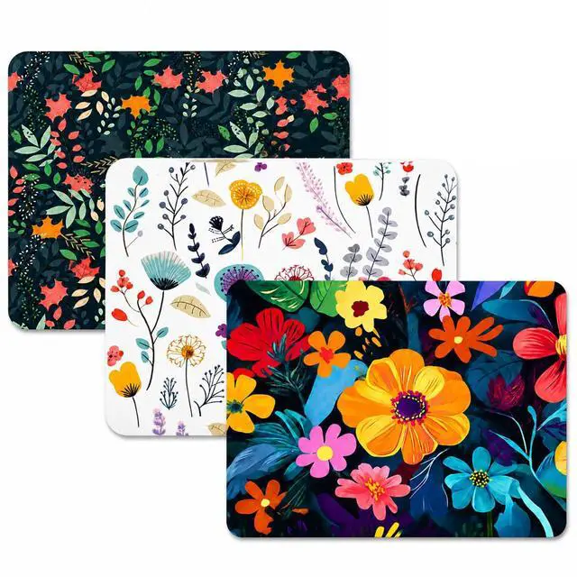 Main image of 3 Pcs Vintage Flower Mouse pad,7.87×9.45 in Washable Square Desk Pad,Anti-Slip Rubber Base,Cute Floral Laptop Mat for Home Office Use