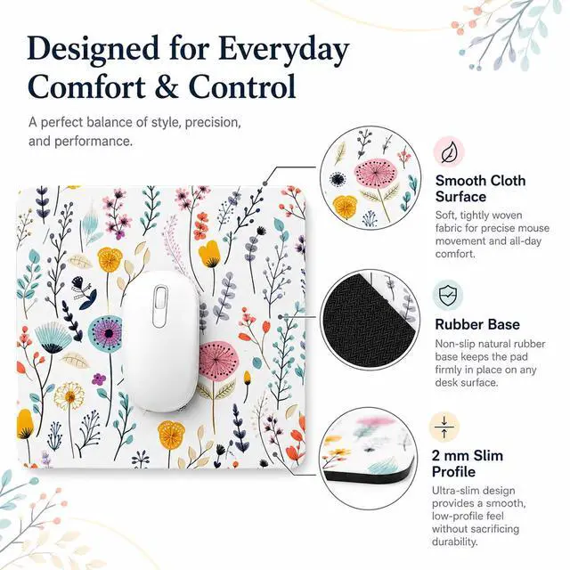 Alt view image 4 of 6 - 3 Pcs Vintage Flower Mouse pad,7.87×9.45 in Washable Square Desk Pad,Anti-Slip Rubber Base,Cute Floral Laptop Mat for Home Office Use