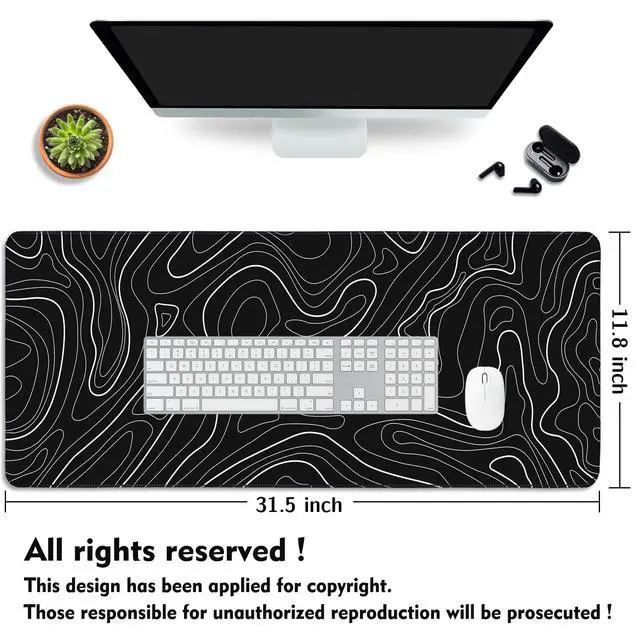 Alt view image 5 of 7 - Topographic Gaming Mouse Pad, Large, Black and White, 31.5 x 11.8 in