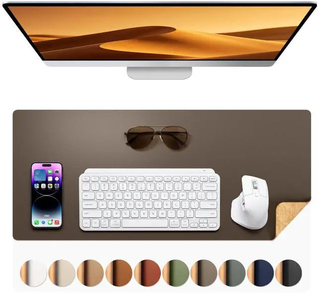 Main image of Dual-Sided Desk Mat - Leather & Cork Desk Protector, Large Mouse Pad & Writing Pad for Office/Home, Coffee (25.6"x13.7")