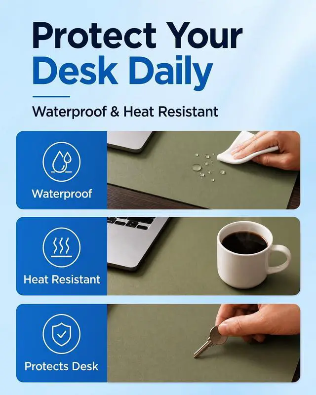 Alt view image 5 of 7 - Dual-Sided Desk Mat - Natural Cork & Leather Desk Protector, Large Mouse Pad & Writing Pad for Office/Home, Olive Green (25.6"x13.7")