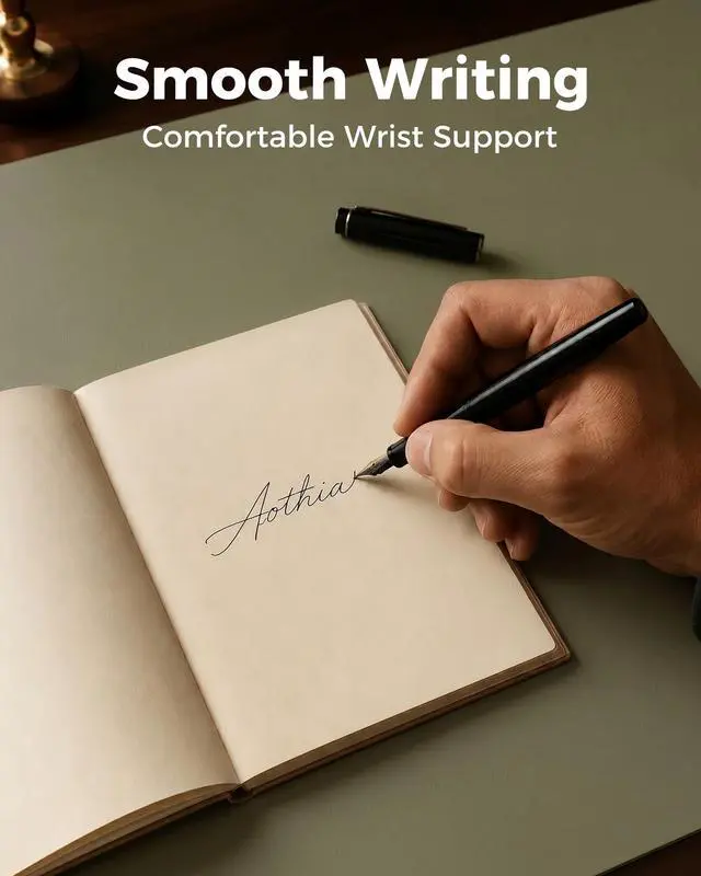 Alt view image 6 of 7 - Dual-Sided Desk Mat - Natural Cork & Leather Desk Protector, Large Mouse Pad & Writing Pad for Office/Home, Olive Green (25.6"x13.7")
