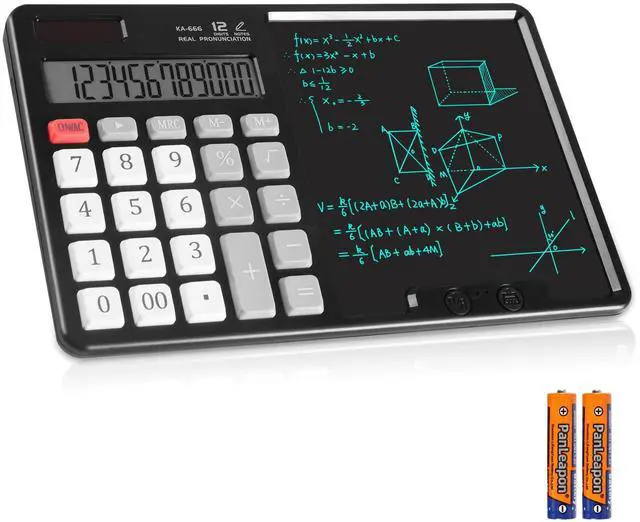 Main image of Calculator with Writing Pad - Solar & Battery Dual Power Supply - 12-Digit Large Display Calculator for Business and Office Use (HY-666S)