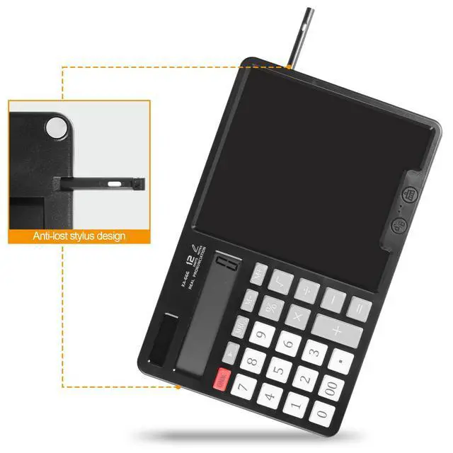Alt view image 4 of 7 - Calculator with Writing Pad - Solar & Battery Dual Power Supply - 12-Digit Large Display Calculator for Business and Office Use (HY-666S)
