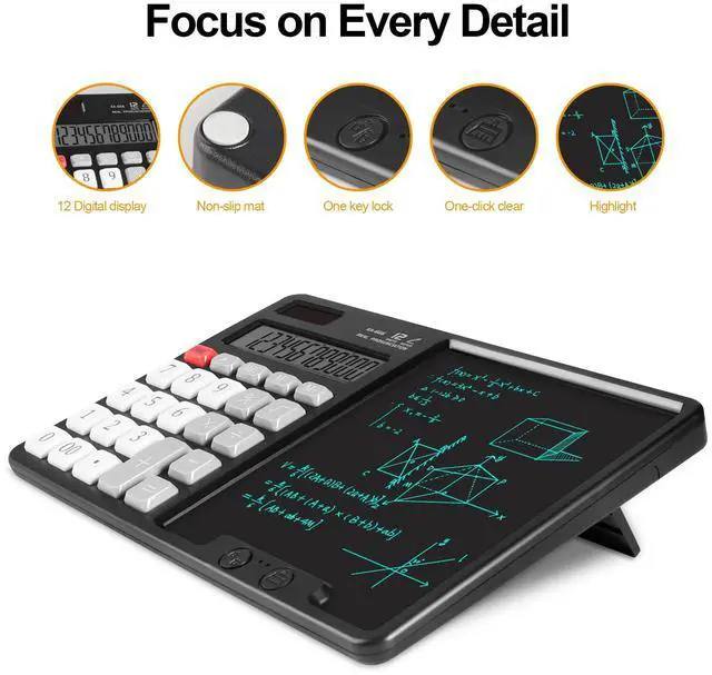Alt view image 2 of 7 - Calculator with Writing Pad - Solar & Battery Dual Power Supply - 12-Digit Large Display Calculator for Business and Office Use (HY-666S)