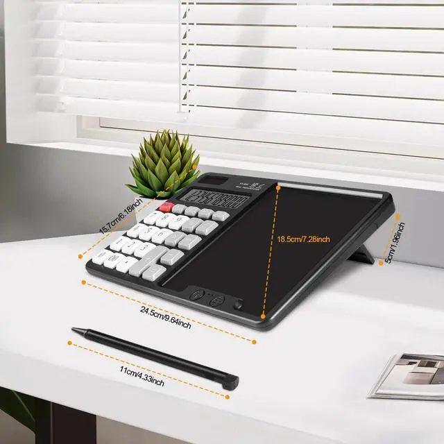 Alt view image 3 of 7 - Calculator with Writing Pad - Solar & Battery Dual Power Supply - 12-Digit Large Display Calculator for Business and Office Use (HY-666S)