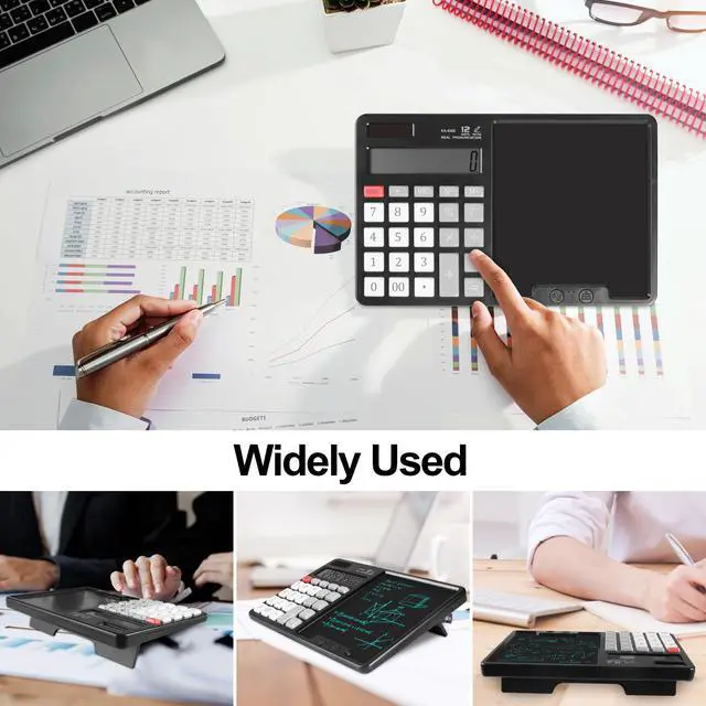 Alt view image 7 of 7 - Calculator with Writing Pad - Solar & Battery Dual Power Supply - 12-Digit Large Display Calculator for Business and Office Use (HY-666S)