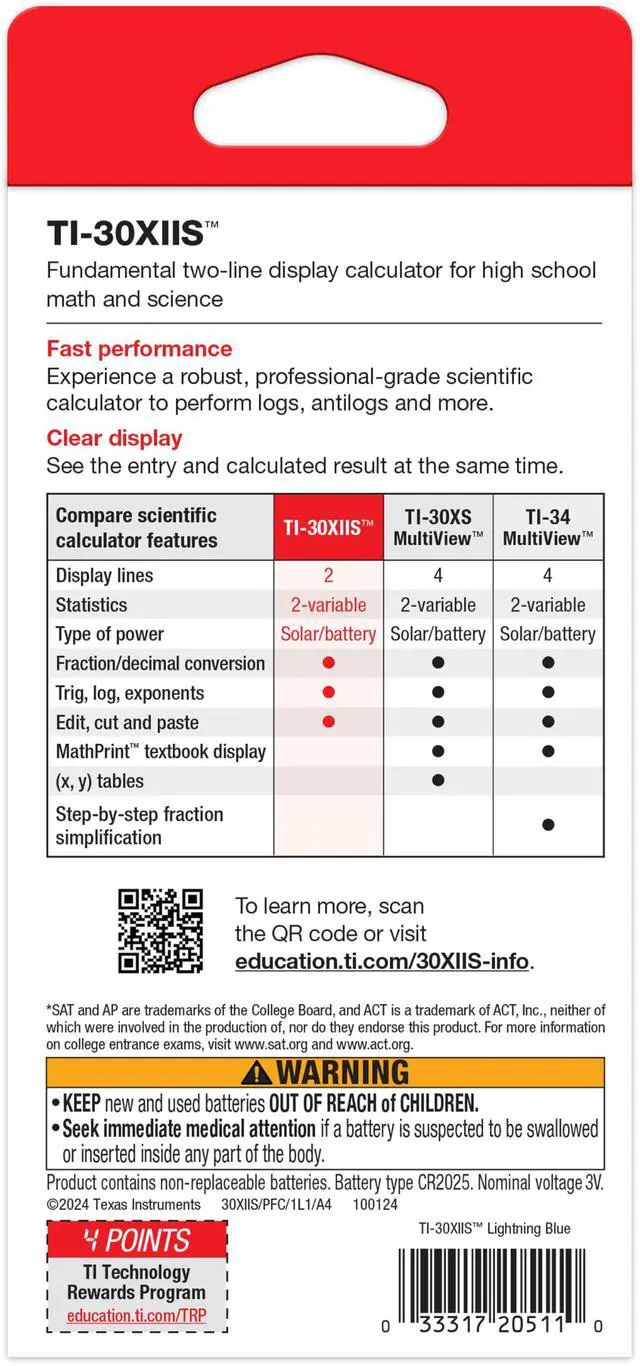 Alt view image 5 of 5 - TI-30XIIS Scientific Calculator, Blue