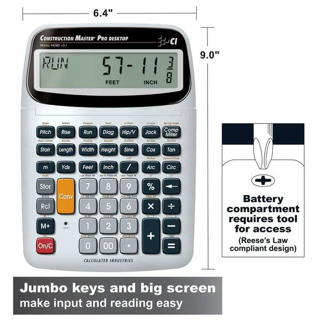Alt view image 2 of 7 - 44080 Construction Master Pro-Desktop Advanced Construction Math Feet-Inch-Fraction Calculator with Trig Tool for Architects, Estimators, Contractors, Builders and Remodelers