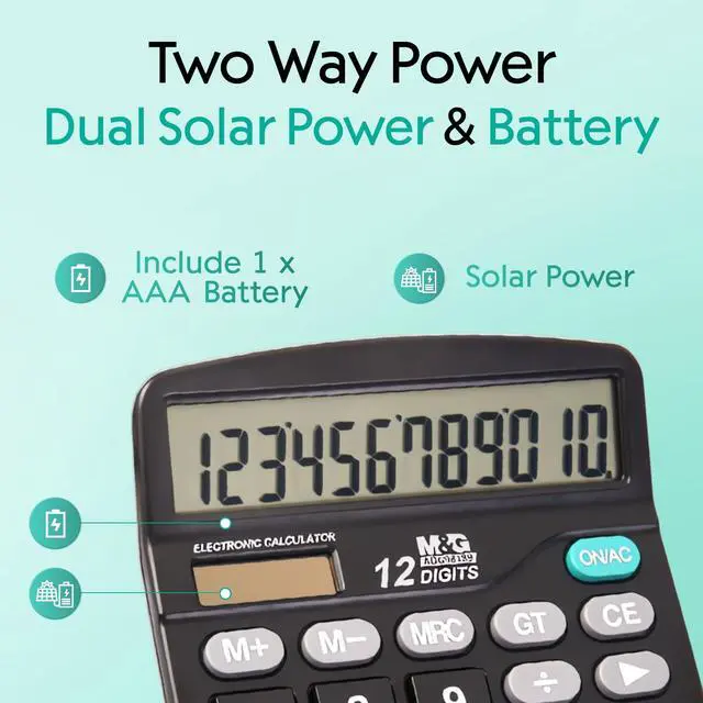 Alt view image 3 of 7 - Desk Calculator 12 Digit Office Calculators with Large LCD Display, Dual Solar Power and Battery, Recessed Big Button Calculator for Office Home (Black, Pack of 5)