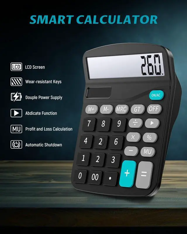 Alt view image 2 of 7 - Desk Calculators with Big Buttons and Large Display, Office Desktop Calculator Basic 12 Digit with Solar Power and AA Battery (Included), 10 Bulk Pack