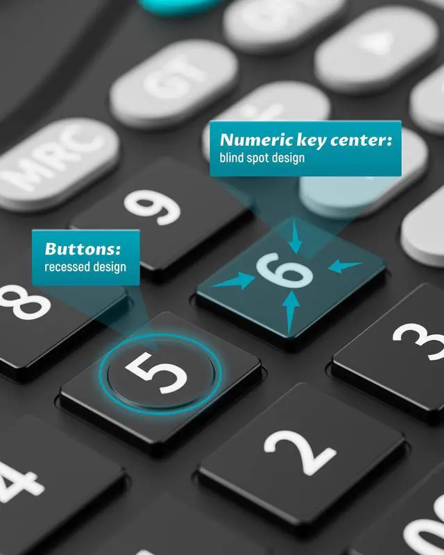 Alt view image 7 of 7 - Desk Calculators with Big Buttons and Large Display, Office Desktop Calculator Basic 12 Digit with Solar Power and AA Battery (Included), 10 Bulk Pack