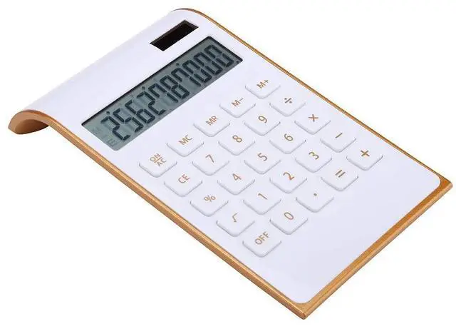 Main image of Calculator, Slim Elegant Design, Office/Home Electronics, Dual Powered Desktop Financial Calculator, Solar Power, 10 Digits, Tilted LCD Display, Inclined Design, White (Slim2)