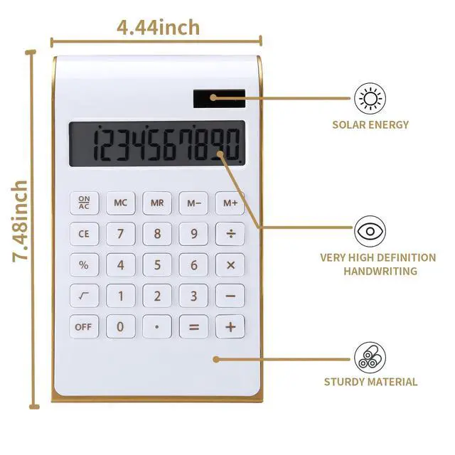Alt view image 3 of 6 - Calculator, Slim Elegant Design, Office/Home Electronics, Dual Powered Desktop Financial Calculator, Solar Power, 10 Digits, Tilted LCD Display, Inclined Design, White (Slim2)