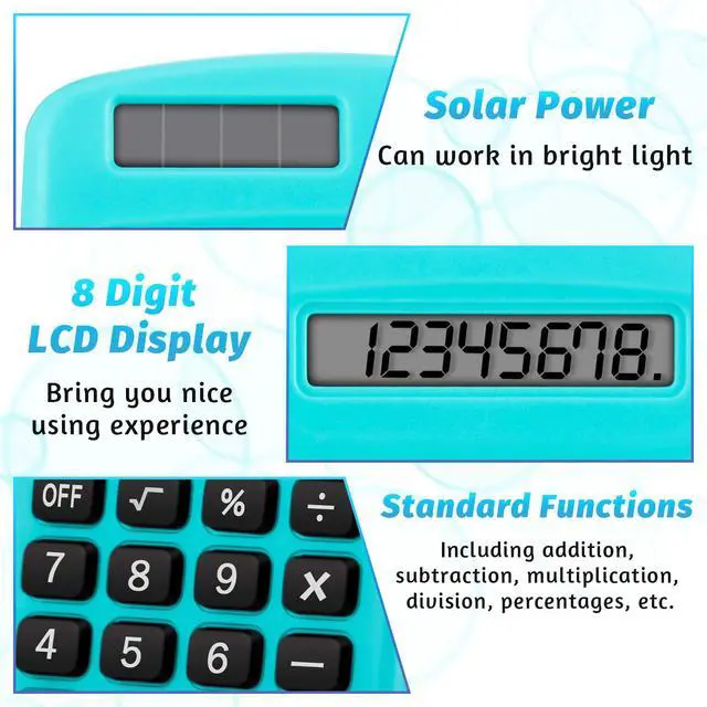 Alt view image 6 of 6 - 30 Pieces Small Basic Calculator Bulk 8 Digit Solar Battery Dual Power Mini Handheld Pocket Calculator for Classroom Kids Students Desktop School Office Home, 6 Colors