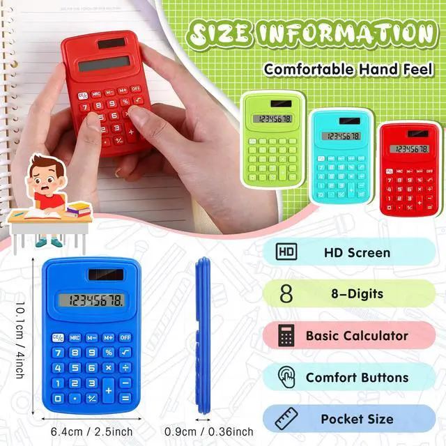 Alt view image 2 of 7 - 24 Pack Pocket Calculator Small Bulk Basic 4 Function Calculator 8 Digit Display Battery Powered for Desktop Home Office School Student Kids (Classic Colors)