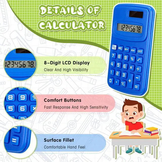 Alt view image 3 of 7 - 24 Pack Pocket Calculator Small Bulk Basic 4 Function Calculator 8 Digit Display Battery Powered for Desktop Home Office School Student Kids (Classic Colors)