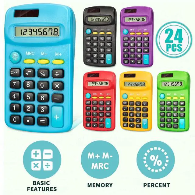 Alt view image 2 of 7 - 24 PCS Basic Calculators, Pocket-Size Mini with 8 Digit Display
