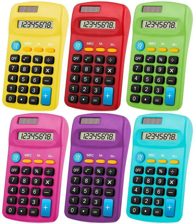 Main image of 30 Pieces Small Basic Calculator Bulk 8 Digit Solar Battery Dual Power Mini Handheld Pocket Calculator for Classroom Kids Students Desktop School Office Home, 6 Colors