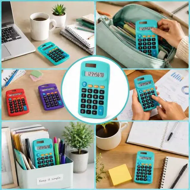 Alt view image 4 of 6 - 30 Pieces Small Basic Calculator Bulk 8 Digit Solar Battery Dual Power Mini Handheld Pocket Calculator for Classroom Kids Students Desktop School Office Home, 6 Colors