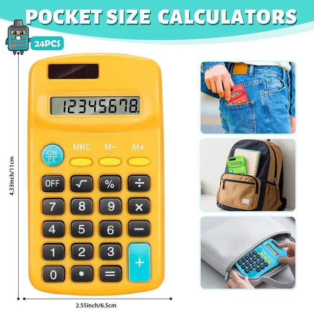 Alt view image 3 of 7 - 24 PCS Basic Calculators, Pocket-Size Mini with 8 Digit Display