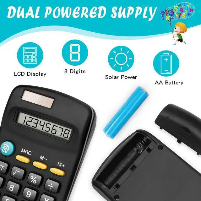 Alt view image 5 of 7 - 24 Pack Basic Mini Calculators - 8 Digit Display, Solar Battery & AC Power, Handheld for Office, School & Home