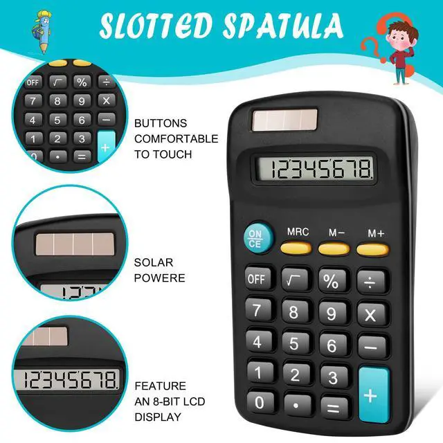 Alt view image 3 of 7 - 24 Pack Basic Mini Calculators - 8 Digit Display, Solar Battery & AC Power, Handheld for Office, School & Home