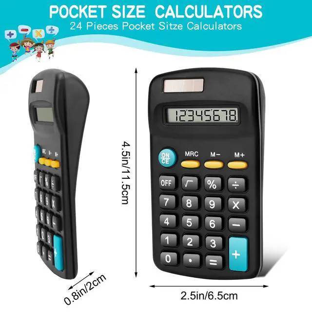 Alt view image 4 of 7 - 24 Pack Basic Mini Calculators - 8 Digit Display, Solar Battery & AC Power, Handheld for Office, School & Home