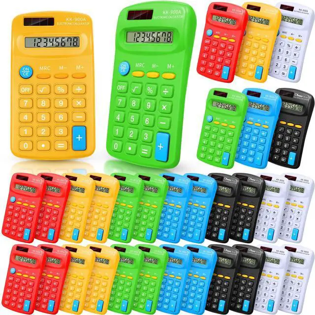 Main image of 30 Pack Pocket Calculator Small Battery Powered Bulk Mini Size 4 Function Hand Held Basic Calculator for Students Kids School Home Office(Green, White, Red, Yellow, Blue, Black)
