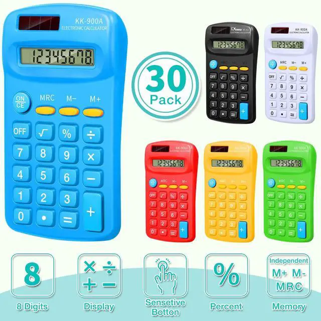 Alt view image 2 of 7 - 30 Pack Pocket Calculator Small Battery Powered Bulk Mini Size 4 Function Hand Held Basic Calculator for Students Kids School Home Office(Green, White, Red, Yellow, Blue, Black)