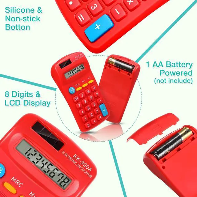 Alt view image 3 of 7 - 30 Pack Pocket Calculator Small Battery Powered Bulk Mini Size 4 Function Hand Held Basic Calculator for Students Kids School Home Office(Green, White, Red, Yellow, Blue, Black)