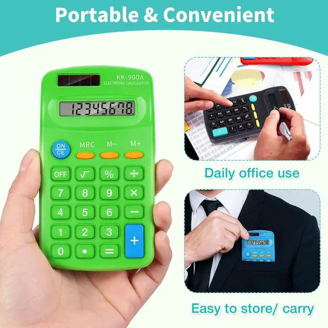 Alt view image 5 of 7 - 30 Pack Pocket Calculator Small Battery Powered Bulk Mini Size 4 Function Hand Held Basic Calculator for Students Kids School Home Office(Green, White, Red, Yellow, Blue, Black)