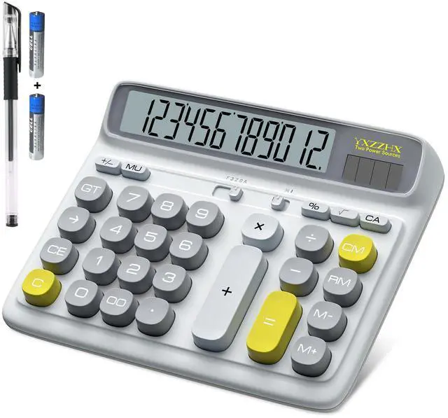 Main image of Desktop Calculator with Extra Large 5-Inch LCD Display, 12-Digit Two Way Power Solar & Battery Office Calculator with Big Buttons for Business, Accounting & Home Use(White)