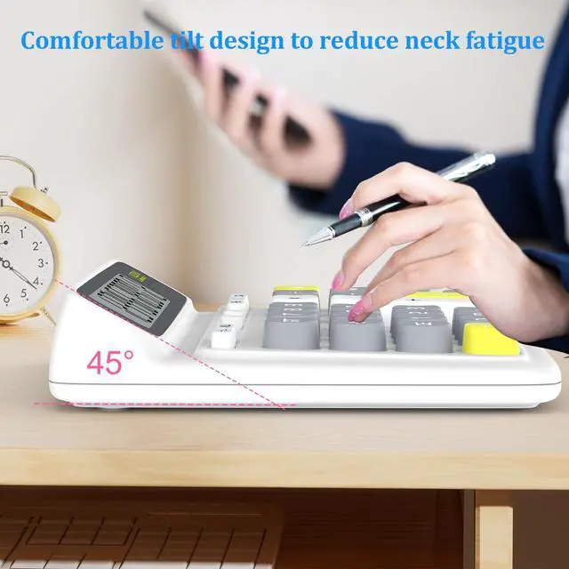 Alt view image 2 of 6 - Desktop Calculator with Extra Large 5-Inch LCD Display, 12-Digit Two Way Power Solar & Battery Office Calculator with Big Buttons for Business, Accounting & Home Use(White)