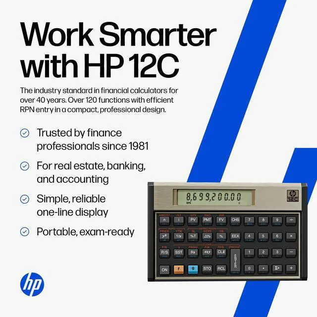Alt view image 2 of 6 - 12C Financial Calculator 120+ Functions: TVM, NPV, IRR, Amortization, Bond Calculations, Programmable Keys RPN Desktop Calculator for Finance, Accounting & Real Estate Includes Case + Cloth