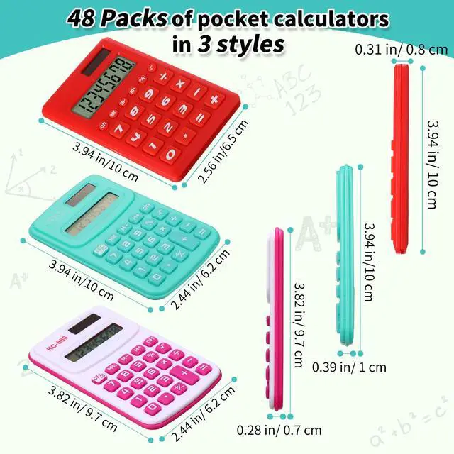 Alt view image 2 of 6 - 48 Pcs Pocket Calculators Bulk Mini 8 Digit Handheld Calculator Small Basic Standard Calculator for Students Kids Teachers School Desktop Home Office, 3 Designs (Classic)
