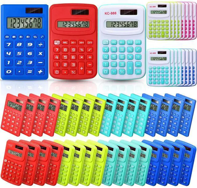Main image of 48 Pcs Pocket Calculators Bulk Mini 8 Digit Handheld Calculator Small Basic Standard Calculator for Students Kids Teachers School Desktop Home Office, 3 Designs (Classic)