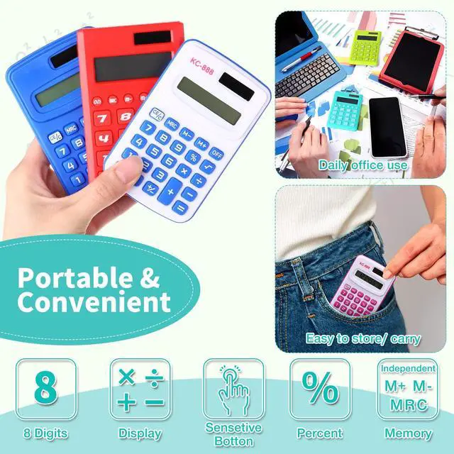 Alt view image 3 of 6 - 48 Pcs Pocket Calculators Bulk Mini 8 Digit Handheld Calculator Small Basic Standard Calculator for Students Kids Teachers School Desktop Home Office, 3 Designs (Classic)