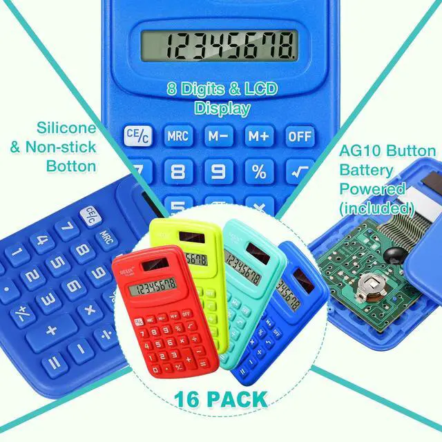 Alt view image 5 of 6 - 48 Pcs Pocket Calculators Bulk Mini 8 Digit Handheld Calculator Small Basic Standard Calculator for Students Kids Teachers School Desktop Home Office, 3 Designs (Classic)