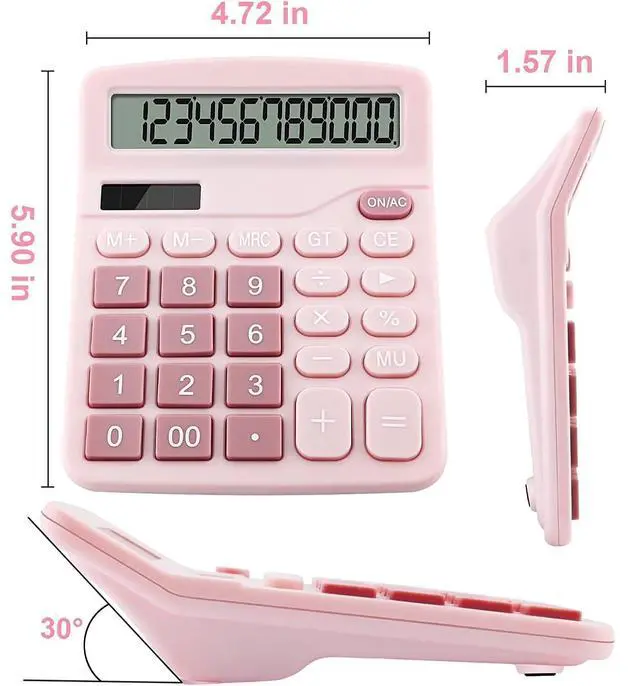 Alt view image 2 of 6 - Office Desk Calculator, Cute Calculator for Kids, Basic Calculators Desktop, Dual Power Simple Financial Calculator with Big Button Large Display for Office Home and School (Pink)