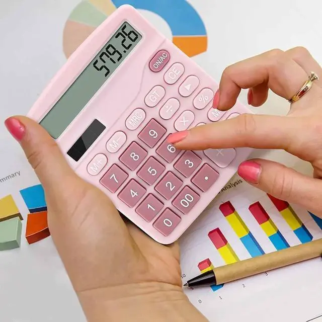Alt view image 6 of 6 - Office Desk Calculator, Cute Calculator for Kids, Basic Calculators Desktop, Dual Power Simple Financial Calculator with Big Button Large Display for Office Home and School (Pink)