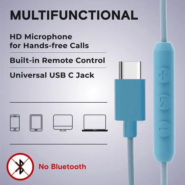 Alt view image 6 of 7 - USB C Headphones Wired for Kids & Adults with Mic & Volume Control, Type C Wired Headphones for iPhone 17, 16, 15, Samsung, Android - USBC Teens Corded Head Phones for Laptop, Computer, Tablet