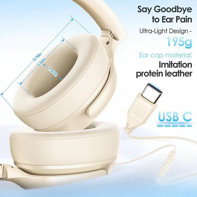 Alt view image 2 of 7 - USB C Headphones Wired Active Noise Cancelling Over Ear-White | Portable/Comfortable/Built-in Microphone/Lightweight/for iPhone/iPad/Sports/School/Travel/Plug and Play/Ideal Gifts