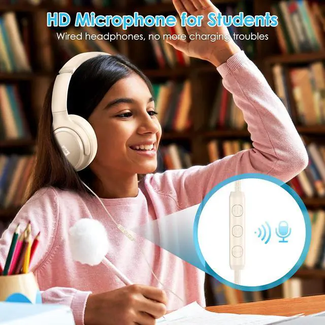 Alt view image 5 of 7 - USB C Headphones Wired Active Noise Cancelling Over Ear-White | Portable/Comfortable/Built-in Microphone/Lightweight/for iPhone/iPad/Sports/School/Travel/Plug and Play/Ideal Gifts