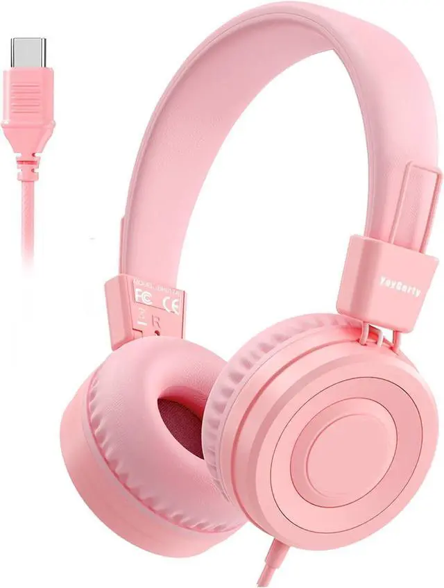Main image of USB C Kids Headphones for School, Upgrade USB Type C Kid Headphone, 94 dB Volume Limiter Wired On-Ear Headset for Kids/Toddlers/Children/Teens/Boys/Girls-Light Pink