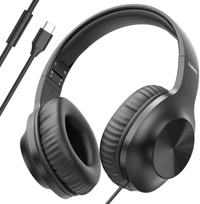 Main image of Upgraded USB C Wired Headphones, Over-Ear Type C Headphones with Microphone, HD Stereo Sound, Volume Control, Foldable USB Type C Headphones for Adults/Teens//Tablets/Computer/iPhone/Travel(Black)